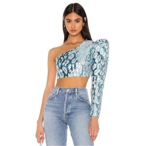 NBD NWT Eris One Shoulder Cropped Top *Blue/Silver XS